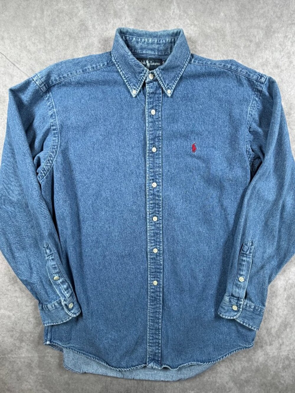 Ralph Lauren Mens Medium Denim Shirt Blue Blaire Red Pony Button Down Vintage - Picture 1 of 10